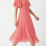 White Vertical-Stripe Chiffon, Polyester, 75 gsm
