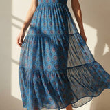 Blue Geometric-Medallion Chiffon, Polyester