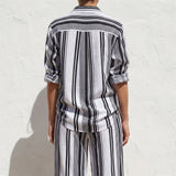 Black Vertical-Stripe Linen-Look, Polyester