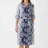 Navy Abstract Linen-Look, Polyester