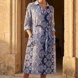 Navy Abstract Linen-Look, Polyester