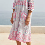 Pink Floral Linen-Look, Polyester, 160 gsm