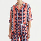 Red Geometric Linen-Look, Polyester