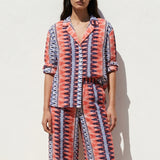 Red Geometric Linen-Look, Polyester