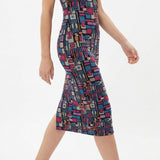 Pink Geometric Ponte Knit, Viscose-Poly