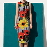 Red Floral Crepe, Polyester