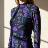 Purple Flowers Jersey Knit, Viscose