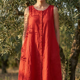 100% Polyester Linen-Look Fabric, 90 gsm, 153 cm — Red
