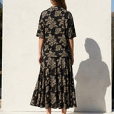 Black Floral Jersey Knit, Viscose