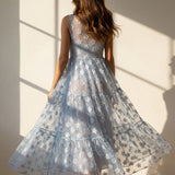 Light Blue Floral Chiffon, Polyester