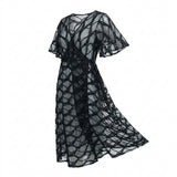 Black Wavy-Line Satin, Polyester