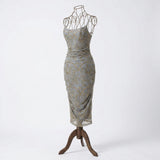Gold Glitter-Floral Mesh, Polyester