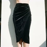 Polyester Stretch Velvet Fabric, 260 gsm, 165 cm — Black — mockup: scene