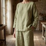 Tencel Lyocell Linen Woven Fabric, 160 gsm, 180 cm — Khaki — mockup: scene
