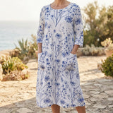 Blue Floral Woven, Linen-Viscose — mockup: scene