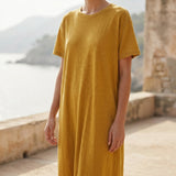 Polyester Stretch ITY Knit Fabric, 190 gsm, 170 cm — Yellow — mockup: scene