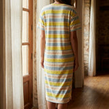Yellow Horizontal-Stripe French Terry, Poly-Viscose — mockup: scene