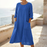 100% Polyester Linen-Look Fabric, 160 gsm, 160 cm — Blue — mockup: scene