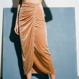 Polyester Stretch Velvet Fabric, 250 gsm, 175 cm — Beige — mockup: scene