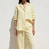 Polyester Stretch Linen-Look Fabric, 220 gsm, 165 cm — Yellow, ref EF-249915 — mockup: scene