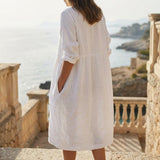 100% Polyester Linen-Look Fabric, 170 gsm, 152 cm — White — mockup: scene