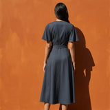 Polyester Viscose Stretch Twill Fabric, 230 gsm, 150 cm — Navy — mockup: scene
