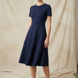 Viscose Nylon Stretch Ponte Knit Fabric, 265 gsm, 164 cm — Navy — mockup: scene