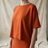 Modal Polyester Stretch Jersey Knit Fabric, 230 gsm, 170 cm — Orange — mockup: scene