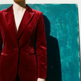 Polyester Stretch Velvet Fabric, 320 gsm, 184 cm — Red — mockup: scene