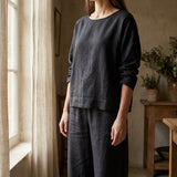 Polyester Stretch Linen-Look Fabric, 250 gsm, 165 cm — Grey — mockup: scene