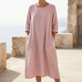 Polyester Stretch Linen-Look Fabric, 210 gsm, 160 cm — Pink — mockup: scene