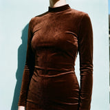 Polyester Stretch Velvet Fabric, 250 gsm, 150 cm — Brown — mockup: scene