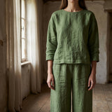 Slub Viscose Linen Woven Fabric, 180 gsm — Green — mockup: scene