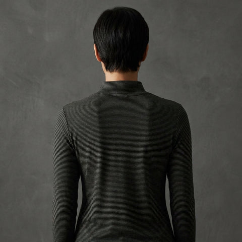 Dark Grey Horizontal-Stripe Jersey Knit, Cotton-Modal
