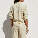 Slub Viscose Linen Woven Fabric, 185 gsm, 134 cm — Khaki — mockup: scene