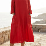 Polyester Stretch Linen-Look Fabric, 214 gsm, 160 cm — Red — mockup: scene