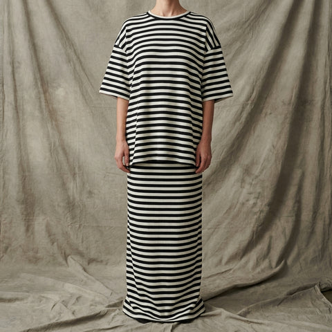 Black Horizontal-Stripe Rib Knit, Poly-Viscose, 360 gsm
