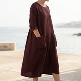 Polyester Stretch Linen-Look Fabric, 210 gsm, 160 cm — Brown — mockup: scene
