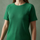 Cotton Polyester Stretch Rib Knit Fabric, 380 gsm, 130 cm — Green, ref EF-266596 — mockup: scene