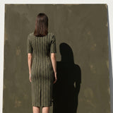 Jacquard Polyester Stretch Interlock Knit Fabric, 294 gsm, 160 cm — Khaki — mockup: scene