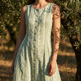 Green Floral Woven, Viscose-Linen, 150 gsm — mockup: scene