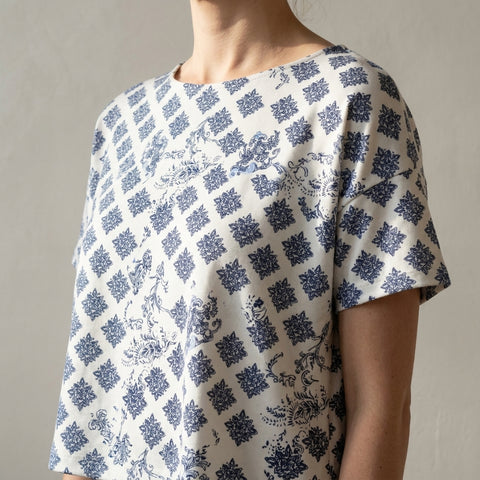 Dark Blue Floral Jersey Knit, Polyester