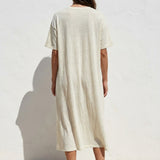 100% Linen Jersey Knit Fabric, 195 gsm, 160 cm — Khaki — mockup: scene