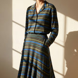 Blue Horizontal-Stripe Jersey Knit, Viscose-Acrylic — mockup: scene