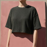 Slub Cotton Polyester Stretch Rib Knit Fabric, 215 gsm, 150 cm — Green — mockup: scene