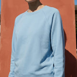 Brushed Polyester Cotton French Terry Fabric, 220 gsm, 147 cm — Blue — mockup: scene