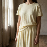 Linen Cotton Jersey Knit Fabric, 150 gsm, 150 cm — Yellow — mockup: scene