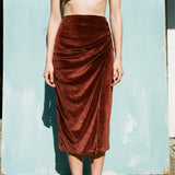 Polyester Stretch Velvet Fabric, 280 gsm, 185 cm — Brown — mockup: scene