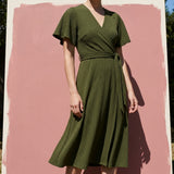 Polyester Stretch Crepe Fabric, 200 gsm, 145 cm — Green — mockup: scene