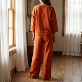 Washed Viscose Linen Woven Fabric, 220 gsm — Orange — mockup: scene